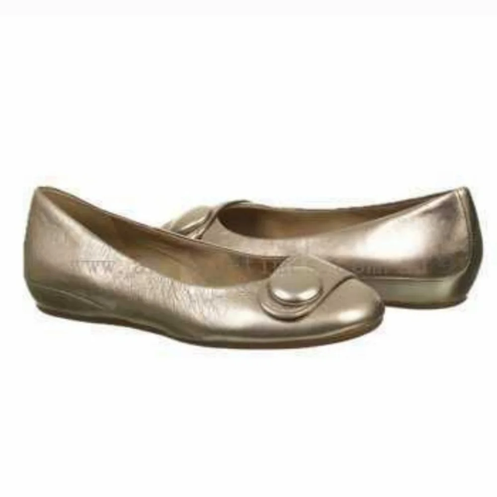 ECCO‎ Owando Light Gold Metallic Button Flats Eur 41, US 10.5